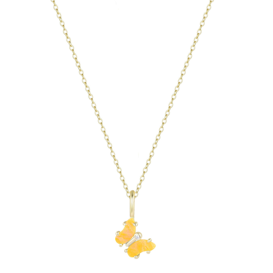 Mini Opal Butterfly Charm Necklace: Tangerine Opal / Gold