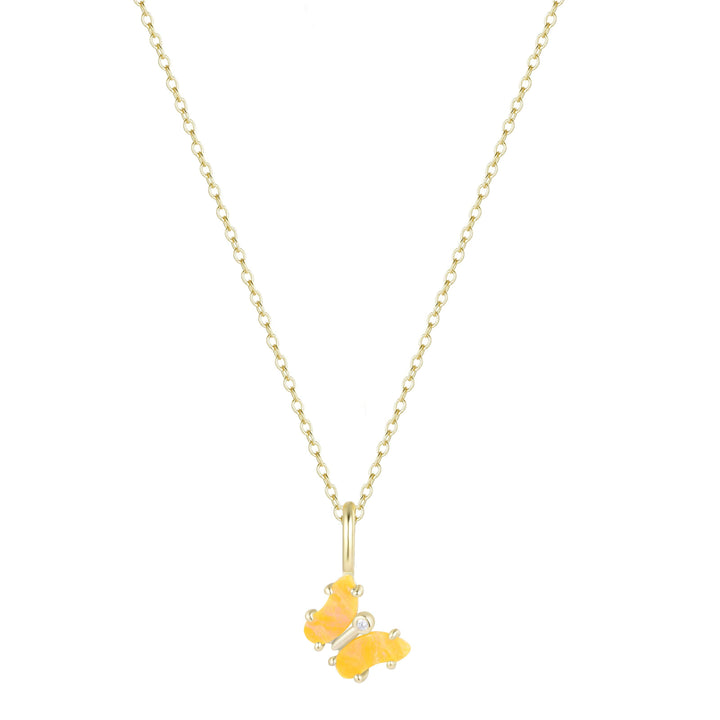 Mini Opal Butterfly Charm Necklace: Tangerine Opal / Gold