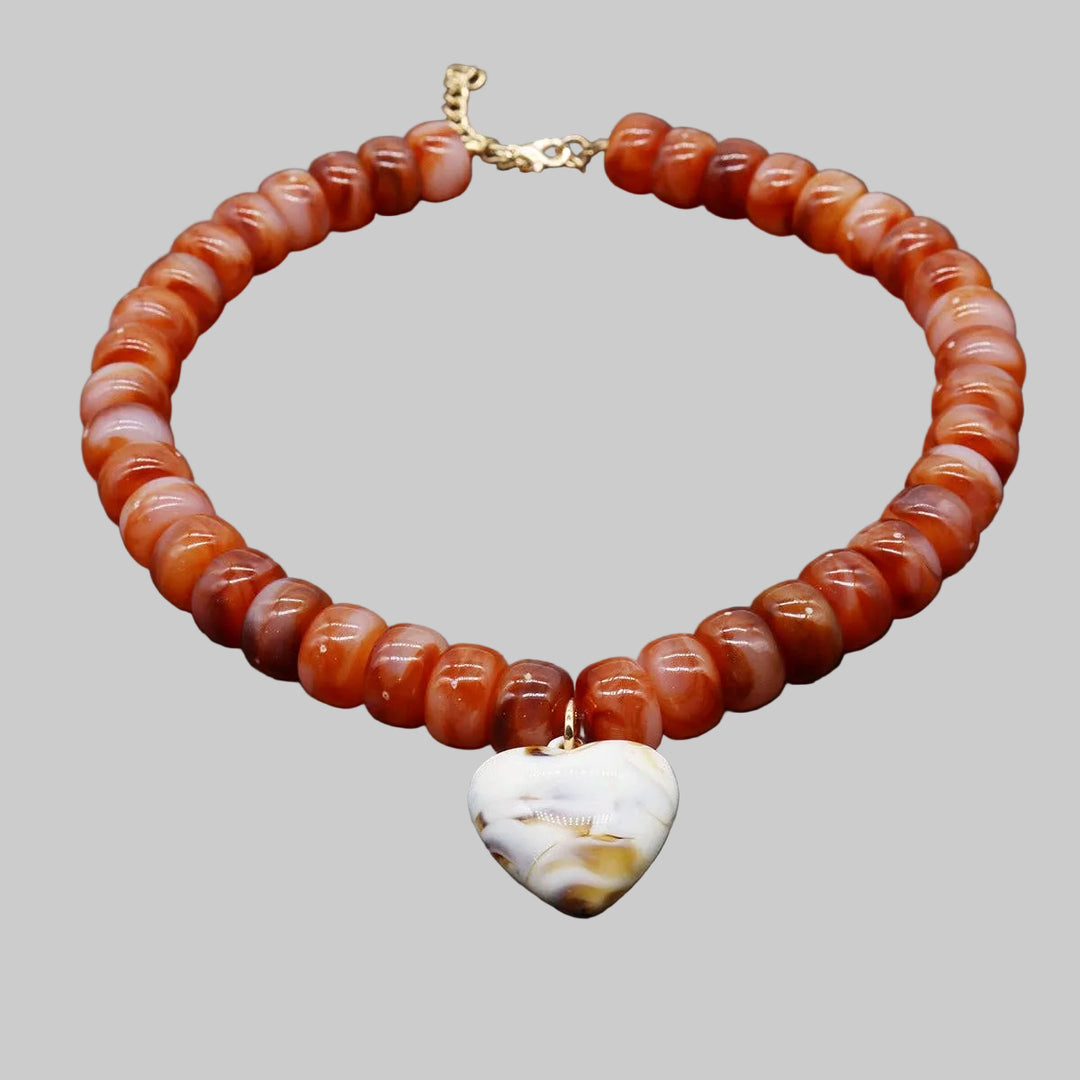Heart-Pendant Beaded Necklace