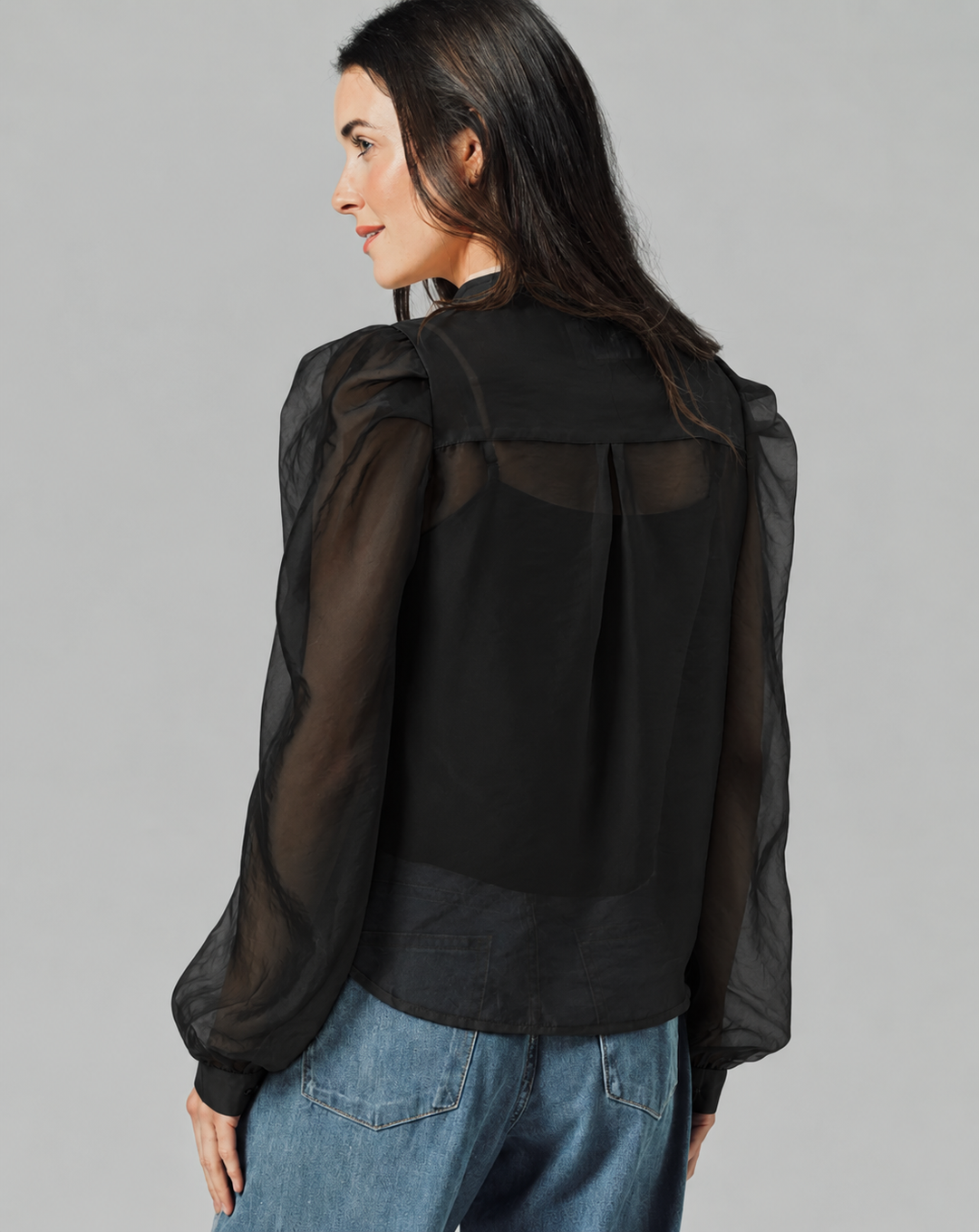 The Long Sleeve French Bow Shirt in Black