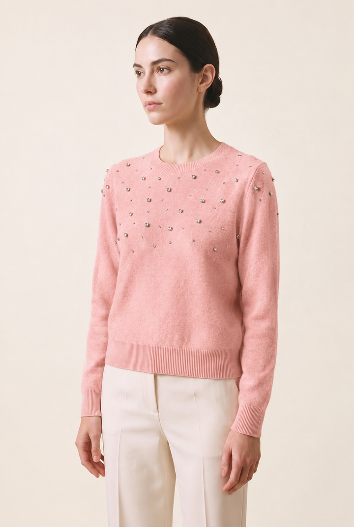 Rhinestone Crewneck in Pink