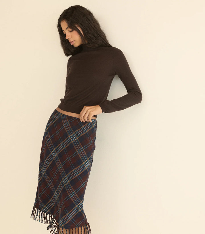 Elowette Knotted Fringe Skirt in Plaid