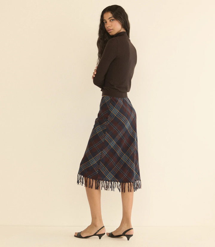 Elowette Knotted Fringe Skirt in Plaid