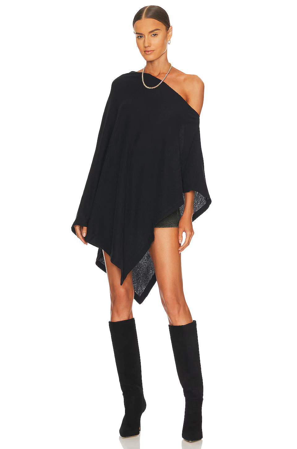 Tissue Cashmere Poncho in Black