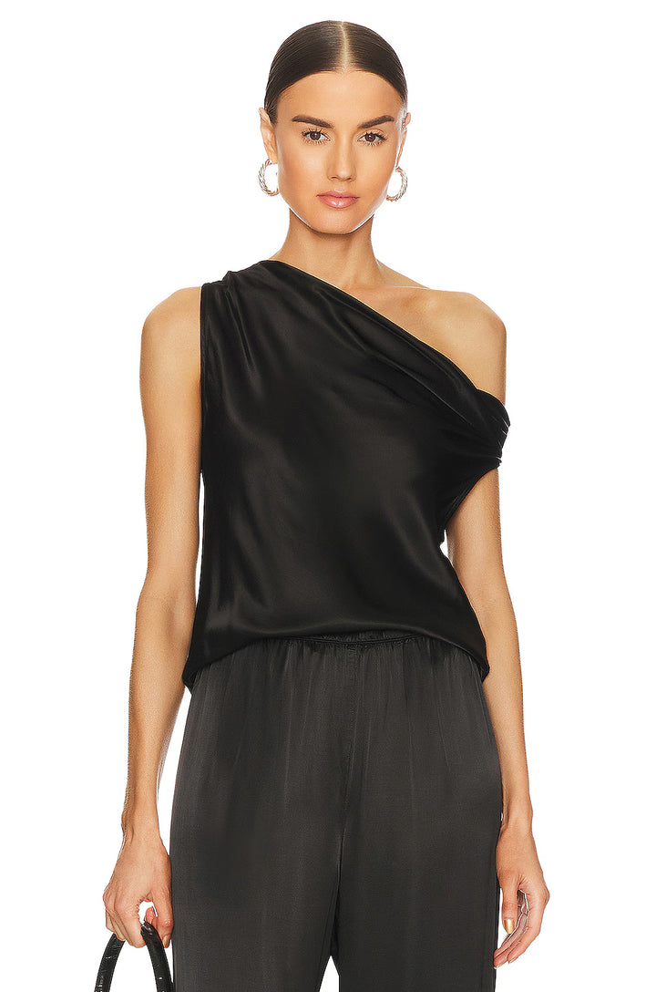 Satin Off The Shoulder Top in Black