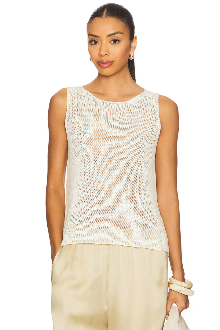 Linen Open Knit Tank - White