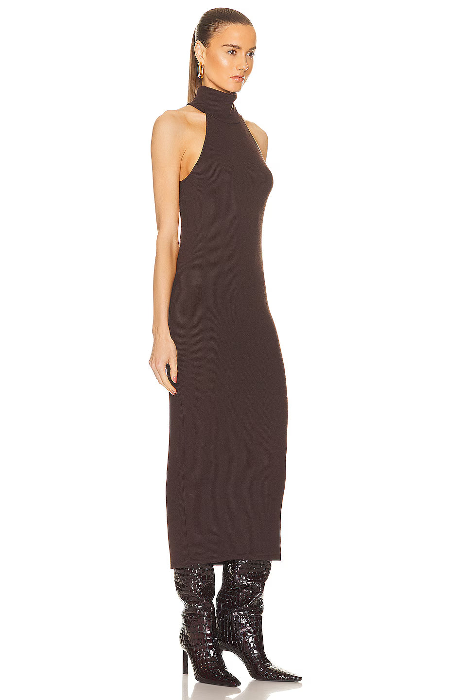 Knit Halter Turtleneck Dress in Bitter Brown