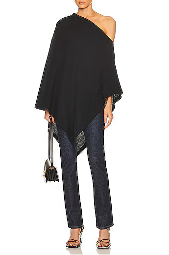 Tissue Cashmere Poncho in Black