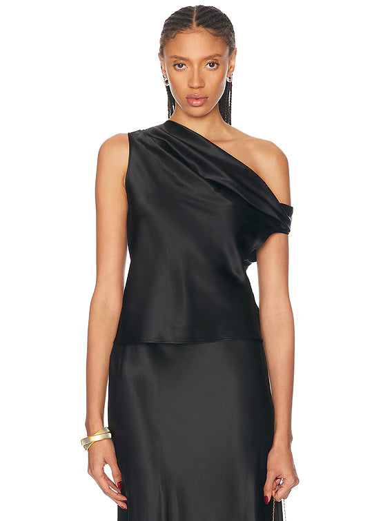 Satin Off The Shoulder Top in Black