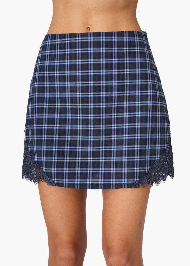 Hearst Cotton Mini Skirt Navy Plaid