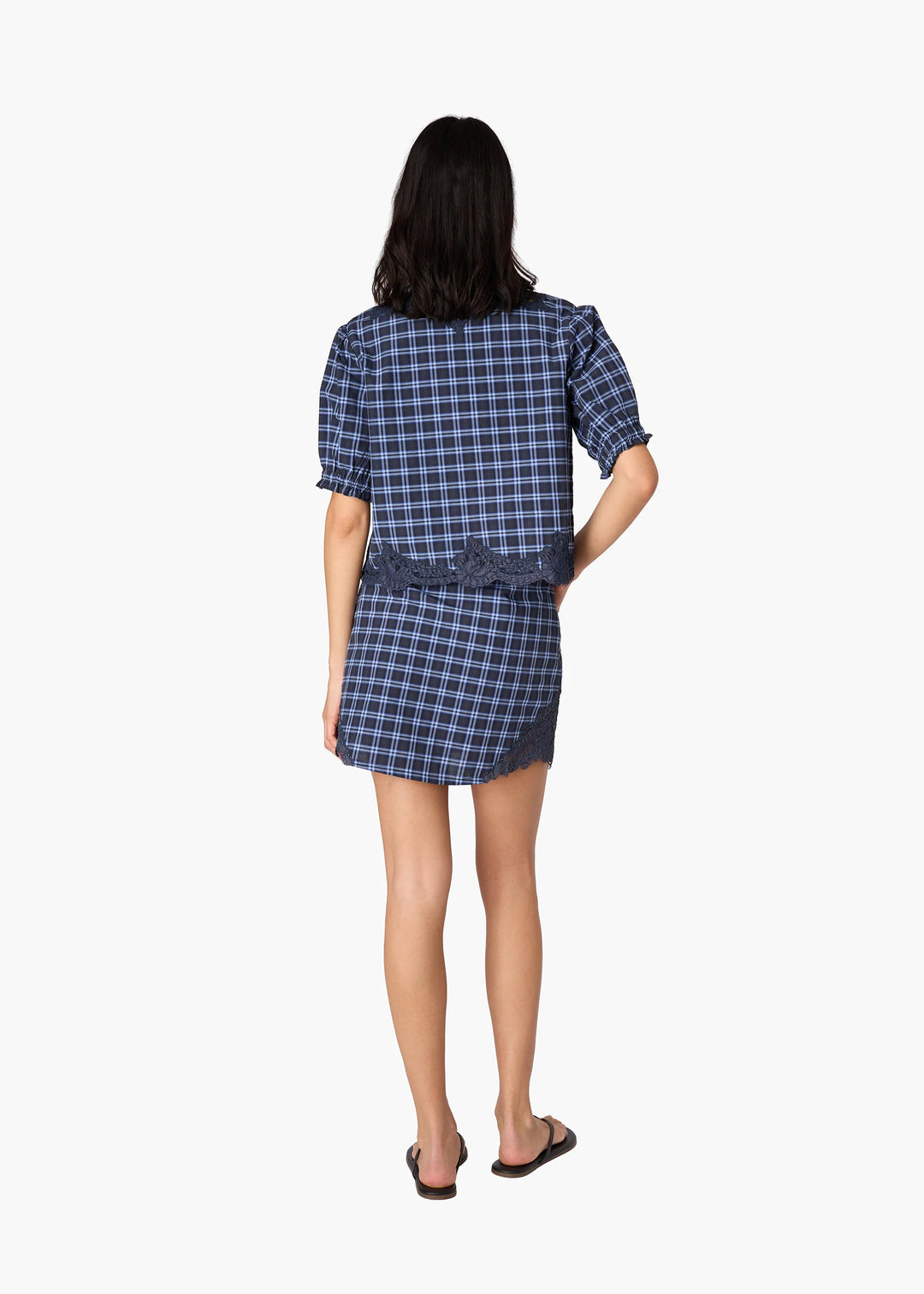 Junie Cotton Top Navy Plaid