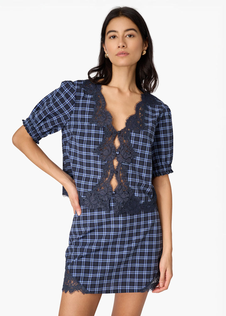 Hearst Cotton Mini Skirt Navy Plaid