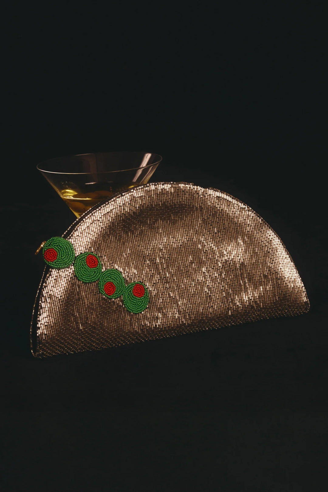 Beaded Martini Clutch in Dirty Martini