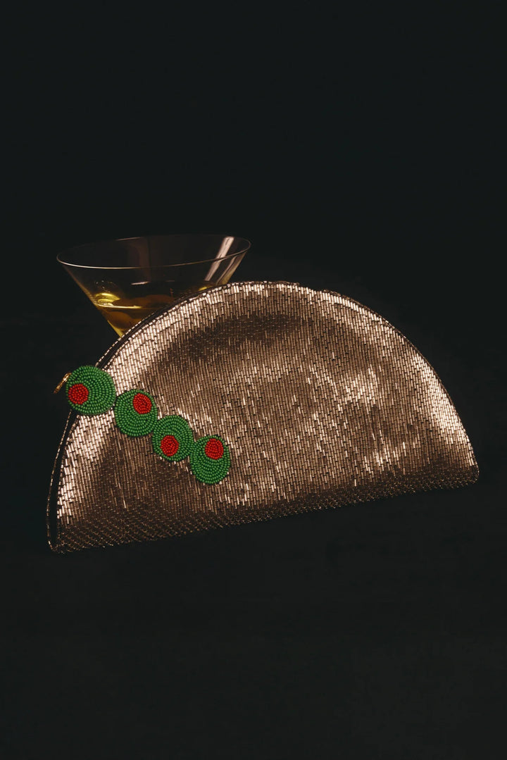 Beaded Martini Clutch in Dirty Martini
