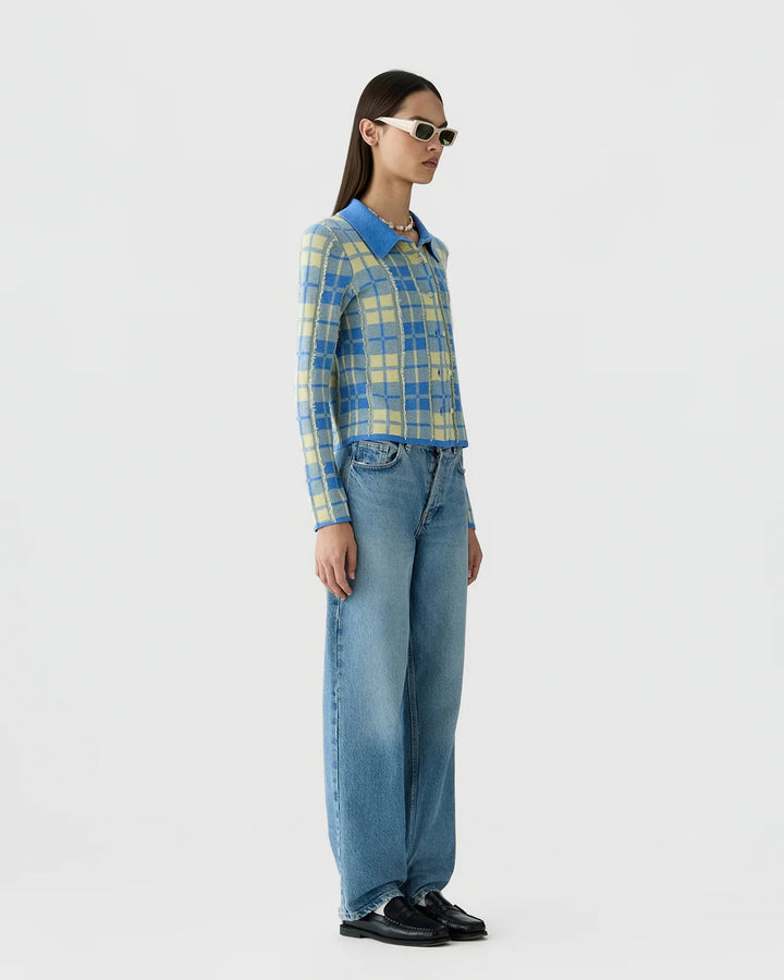 Plaid Elle Shirt in Delft Blue/Butter