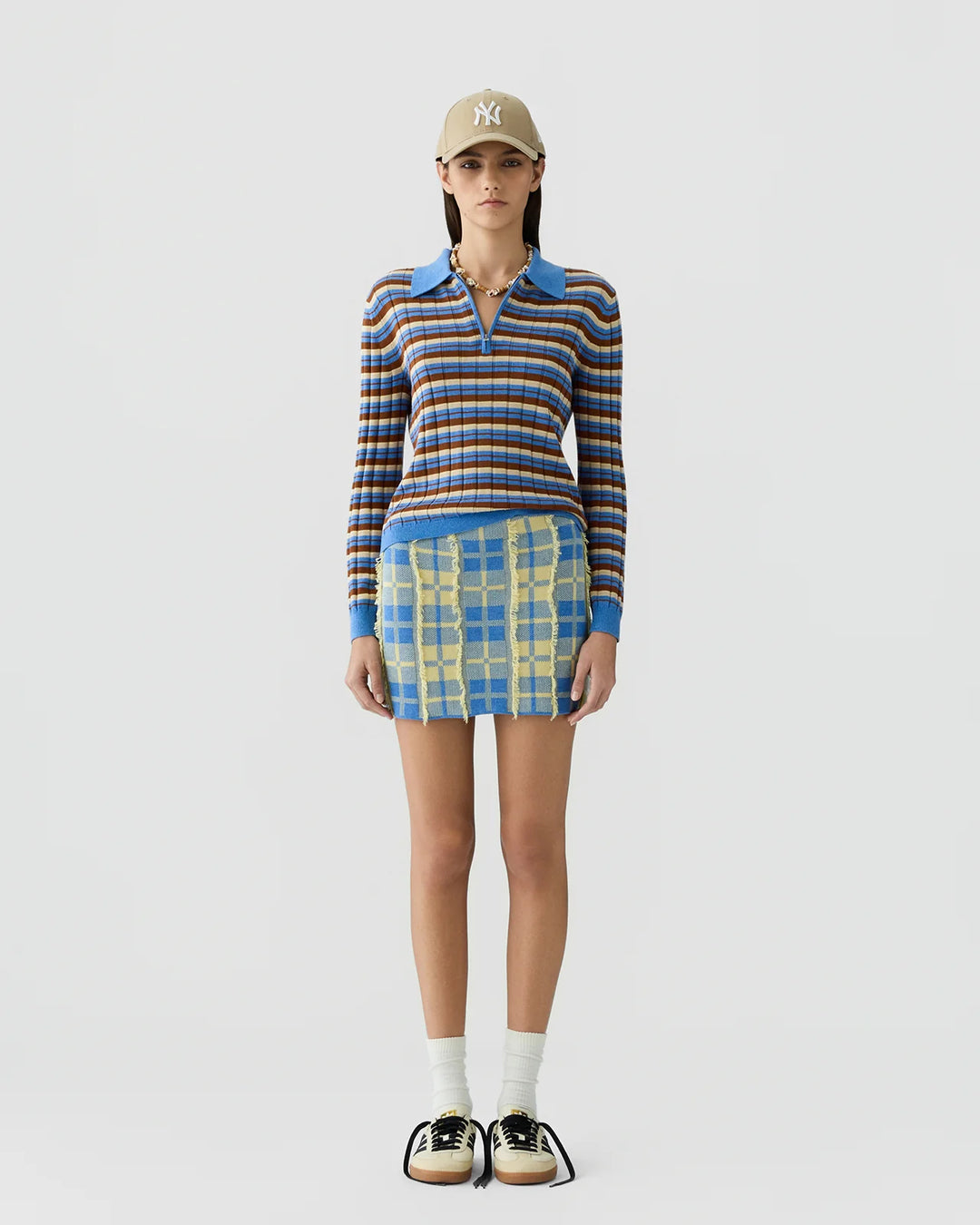 Plaid Mini Skirt in Delft Blue/Butter
