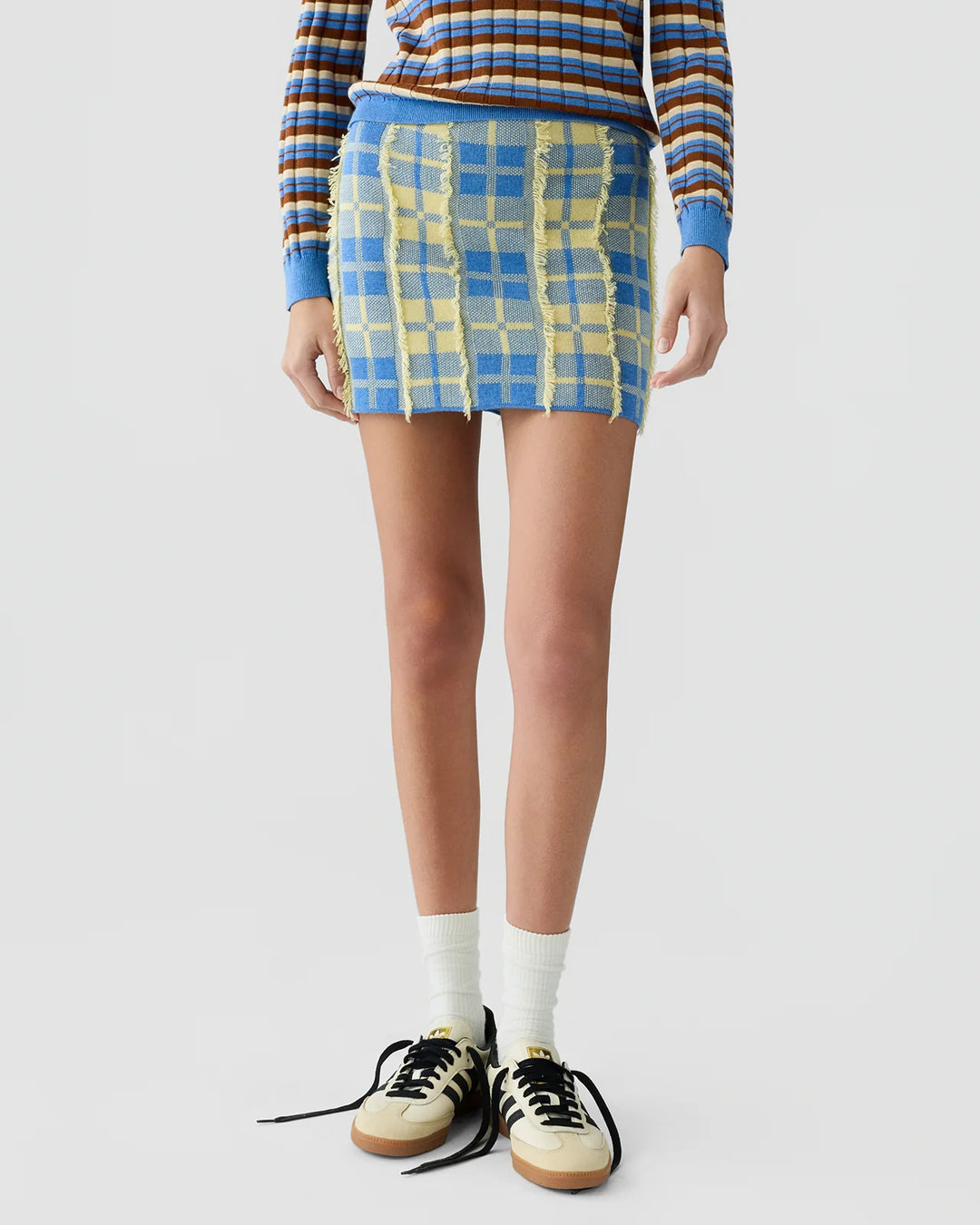 Plaid Mini Skirt in Delft Blue/Butter