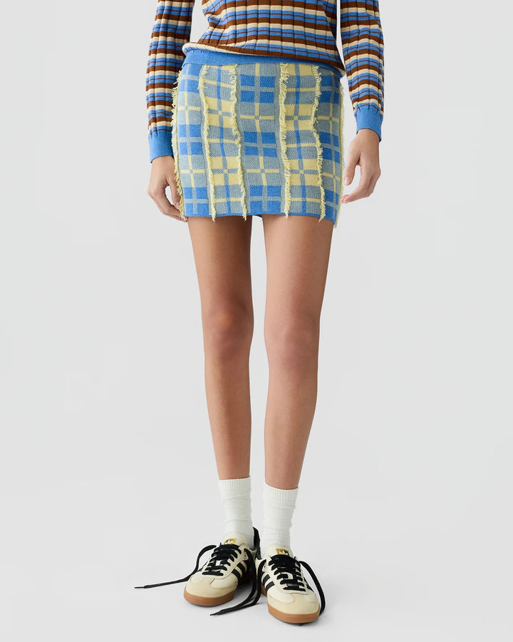 Plaid Mini Skirt in Delft Blue/Butter