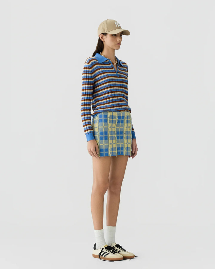 Plaid Mini Skirt in Delft Blue/Butter