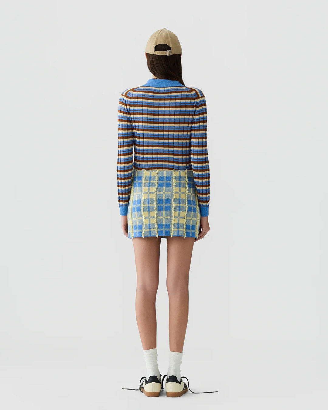 Plaid Mini Skirt in Delft Blue/Butter