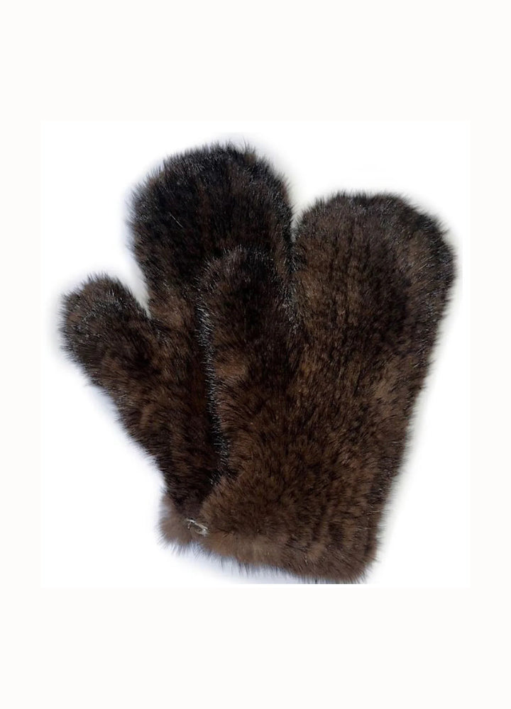 Knit Mink Mittens in Brown