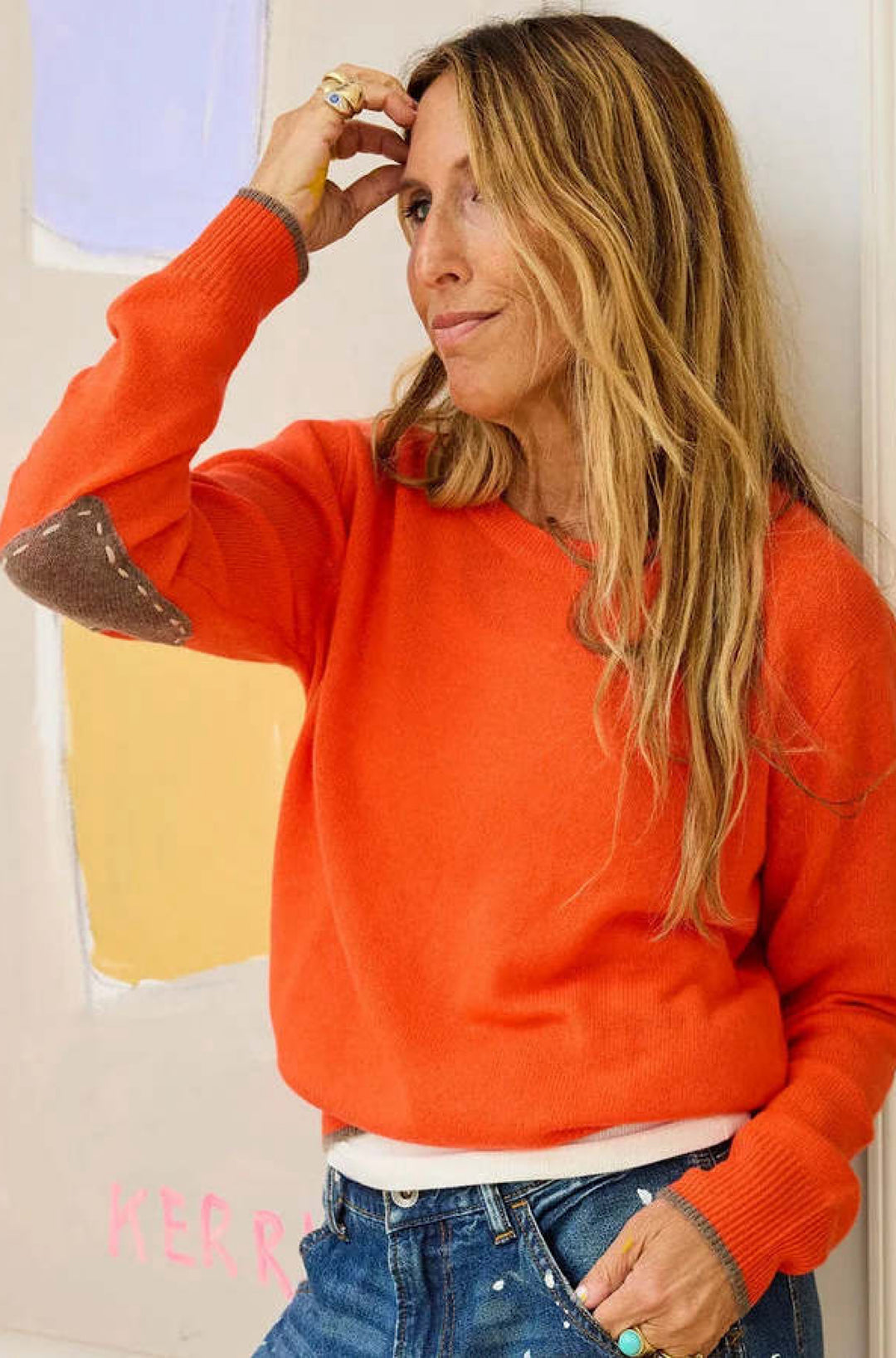Patchwork Pullover Sweater in Orange