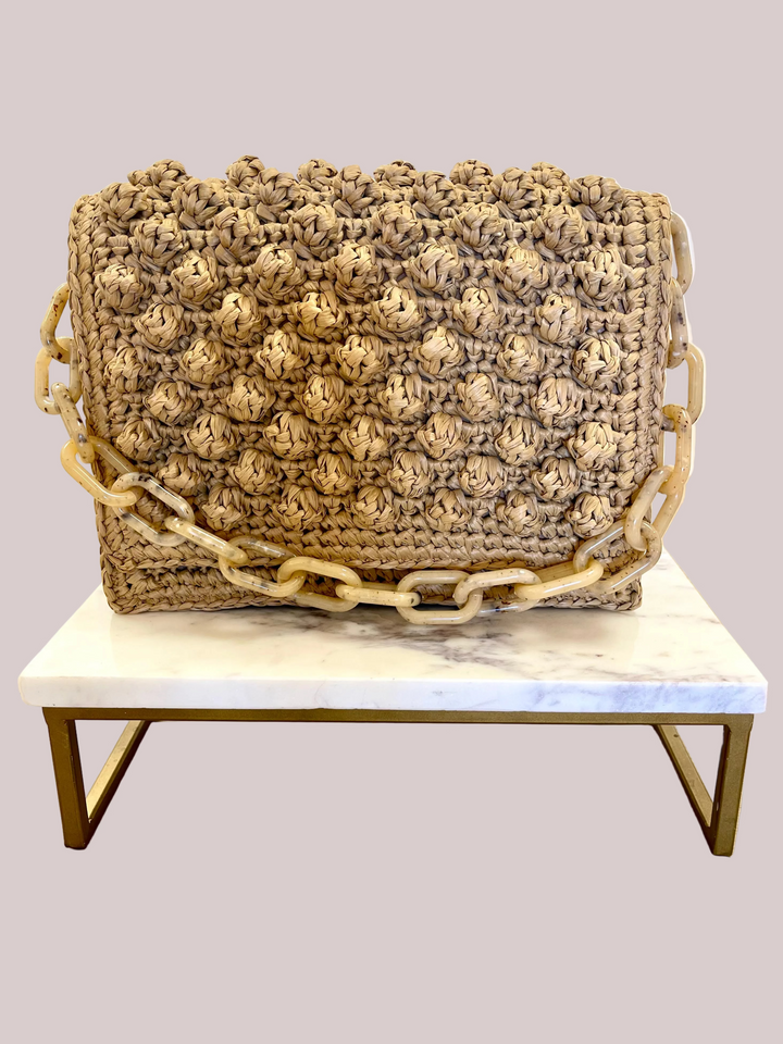 Olympia Leather / Raffia bag in Beige