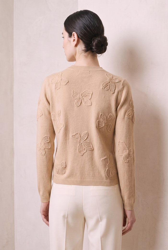 Bow Motif Cashmere Sweater in Oatmeal