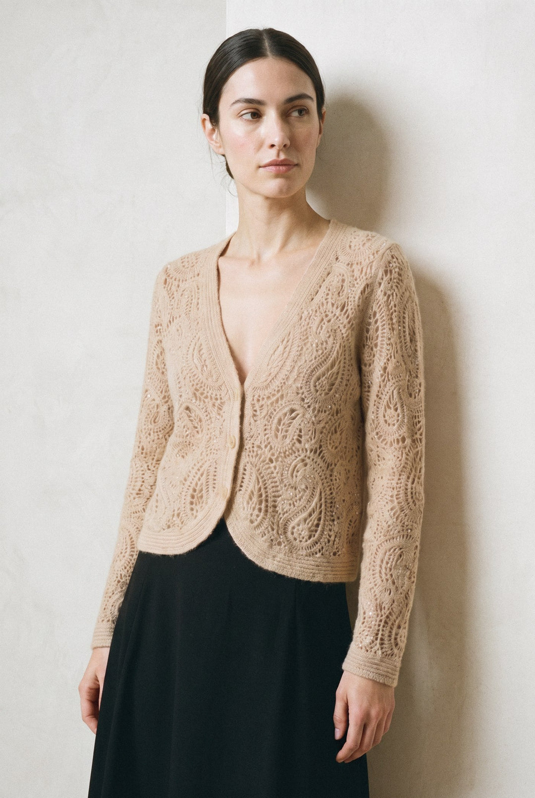 Crochet Paisley Cardigan in Oatmeal