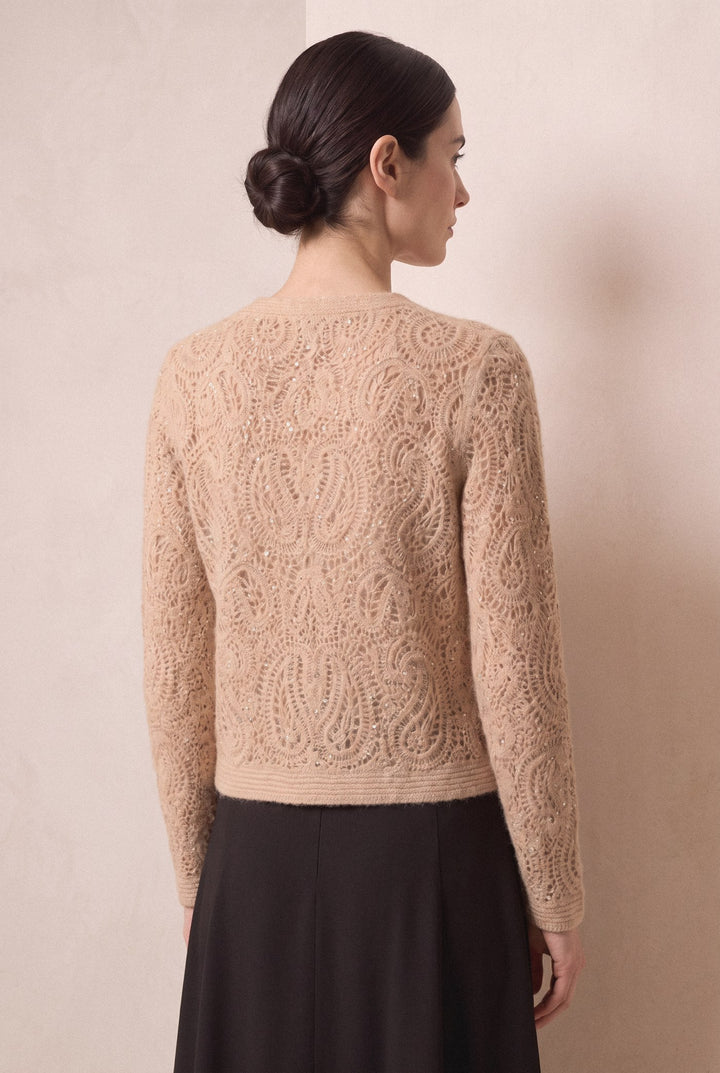 Crochet Paisley Cardigan in Oatmeal