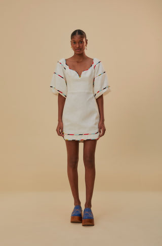 White Colored Stripes Short Sleeve Mini Dress