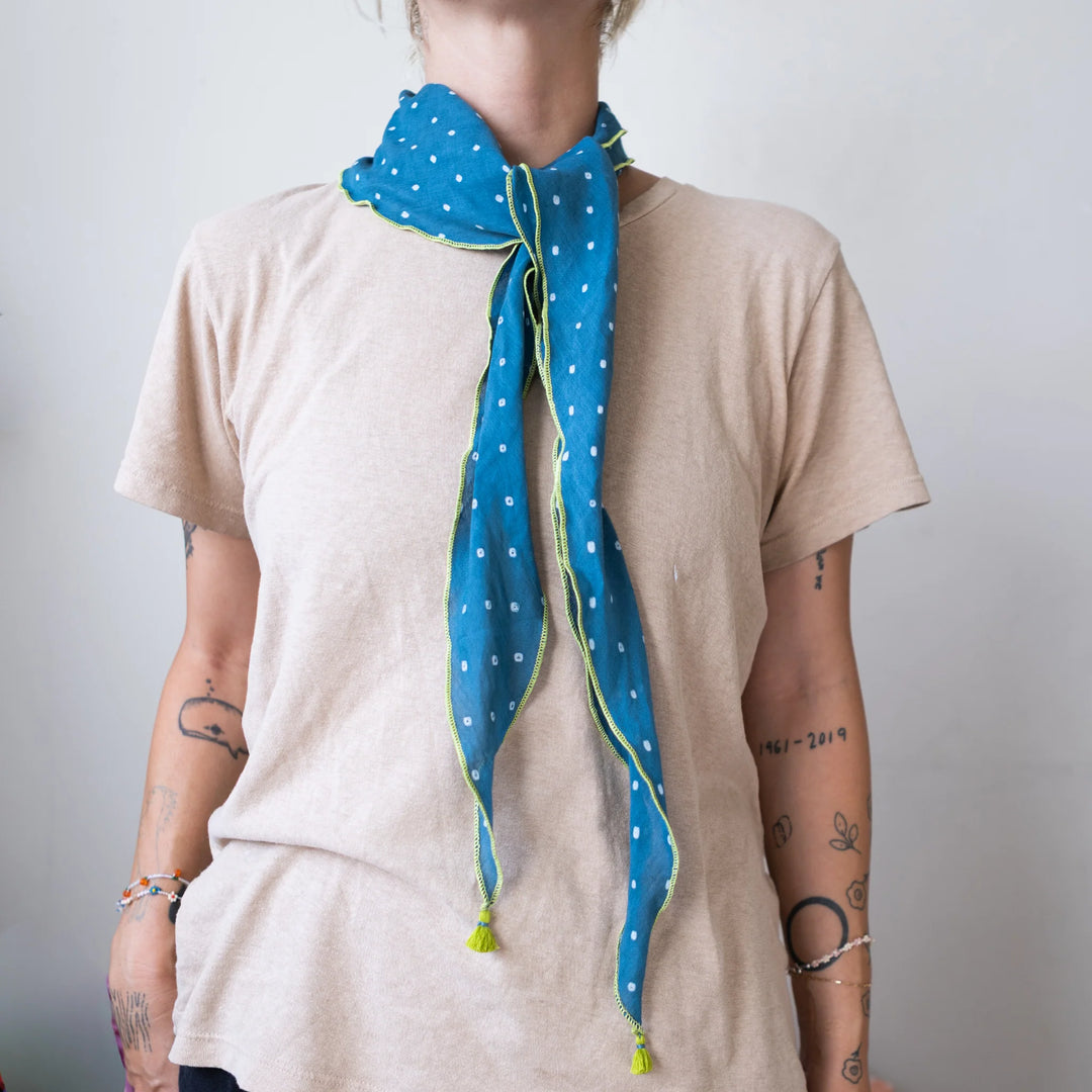 Bandhani Tie Dye Scarf in Woad Blue
