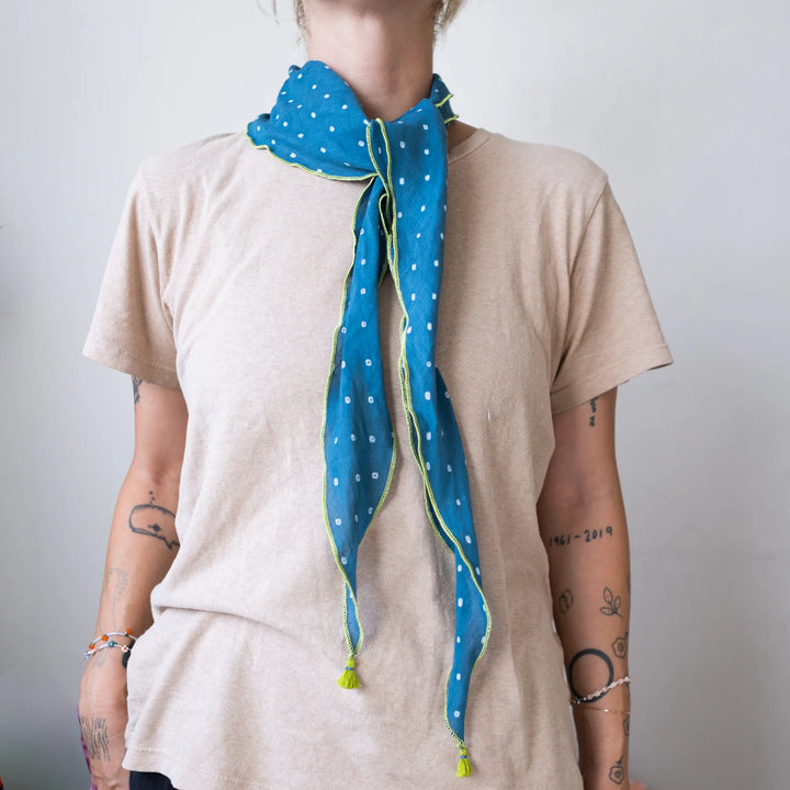 Bandhani Tie Dye Scarf in Woad Blue