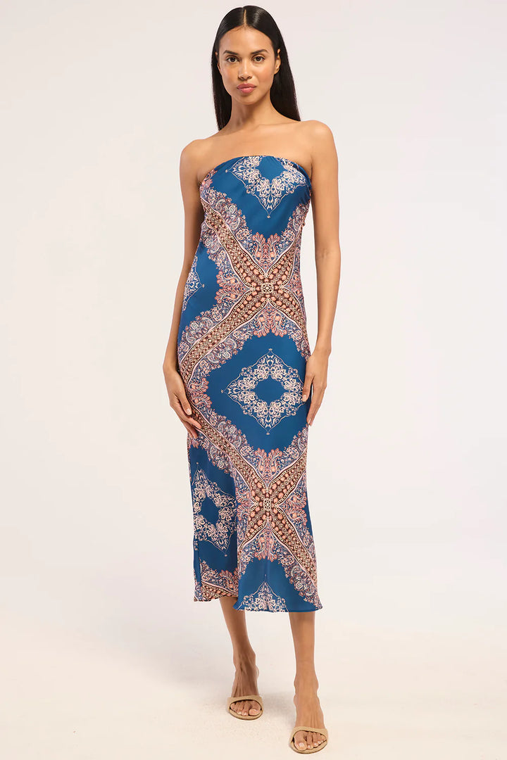 Thara Dress in Sapphire Tapis Satin