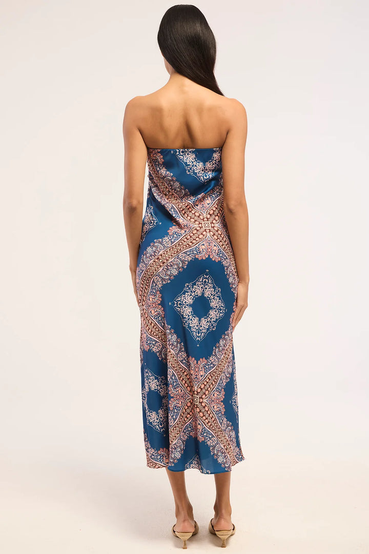 Thara Dress in Sapphire Tapis Satin