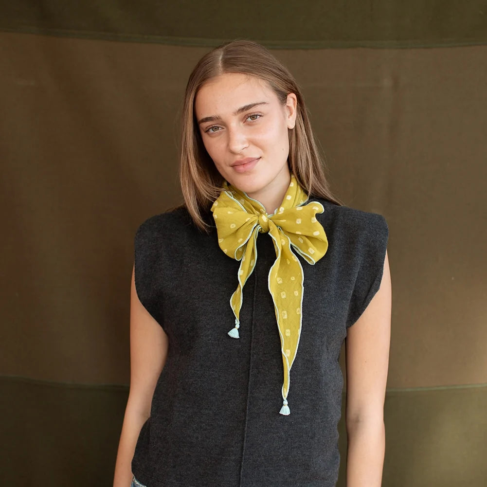 Bandhani Tie Dye Scarf in Lemon