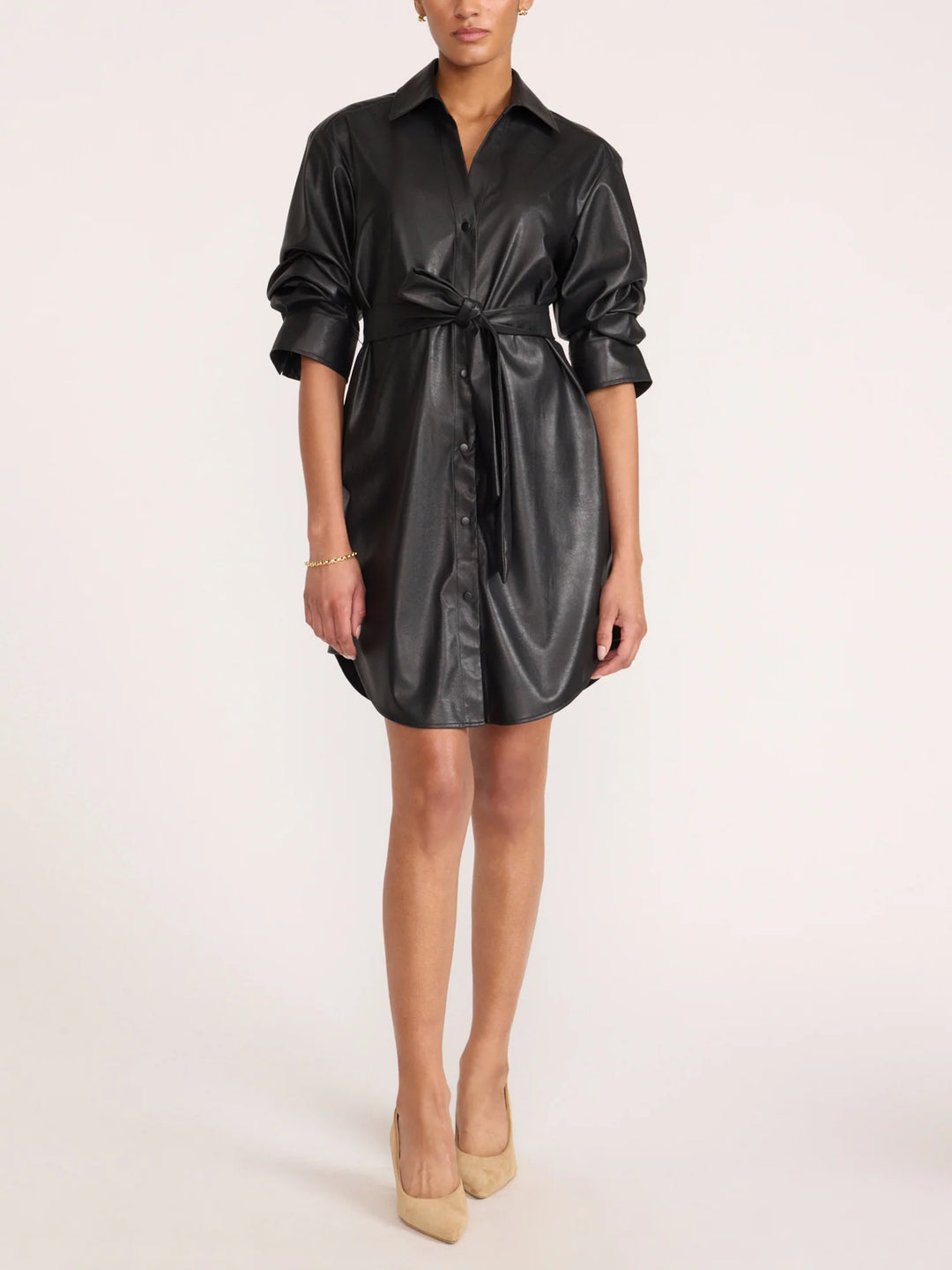 The Pia Vegan Leather Dress in Black Onyx