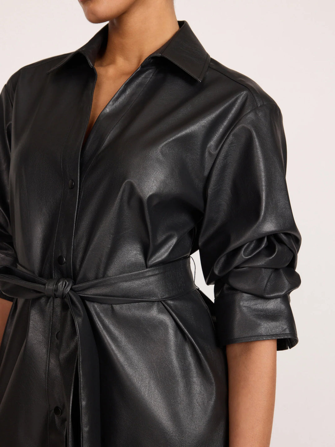 The Pia Vegan Leather Dress in Black Onyx