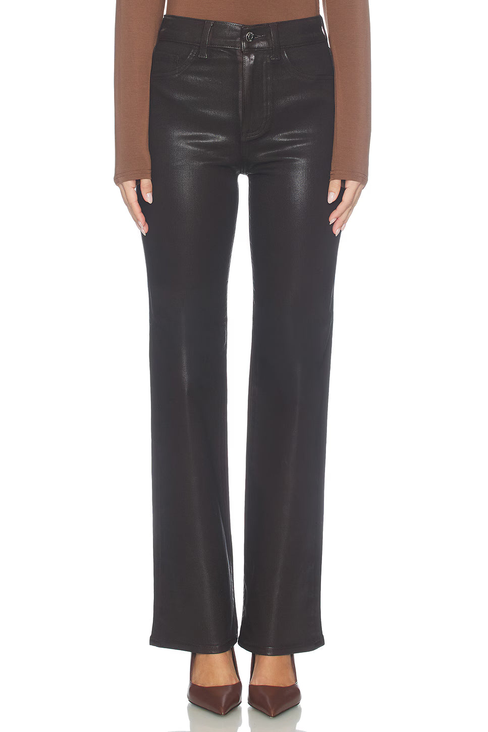 Evie High Rise Slim Boot in Coated Mocha