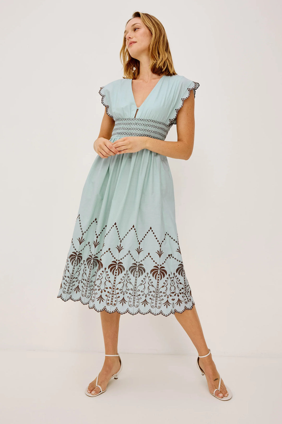 Roxanne Dress in Ocean Palms Embroidery
