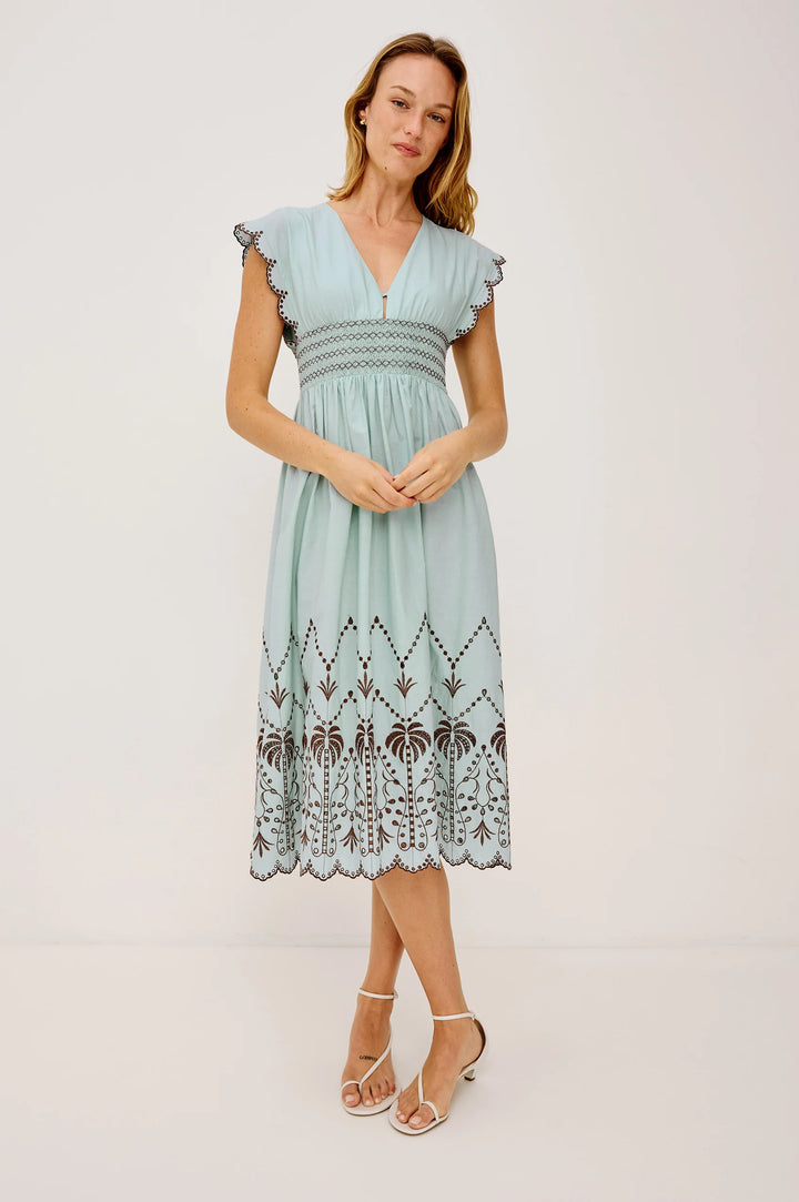Roxanne Dress in Ocean Palms Embroidery