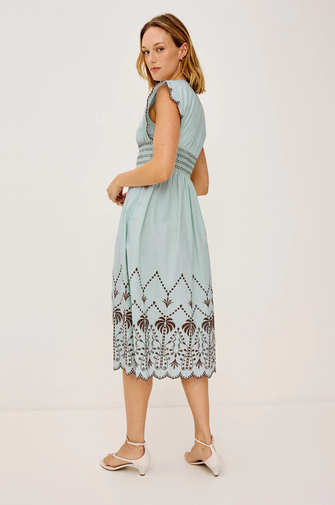 Roxanne Dress in Ocean Palms Embroidery