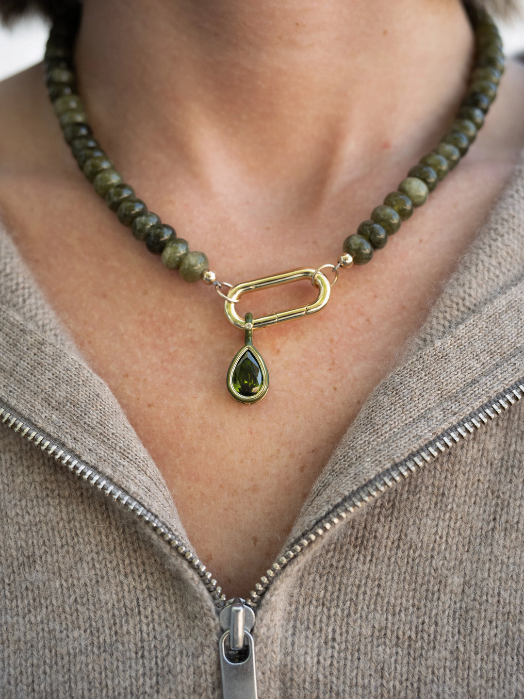 Carrie Olive Green Pear Necklace