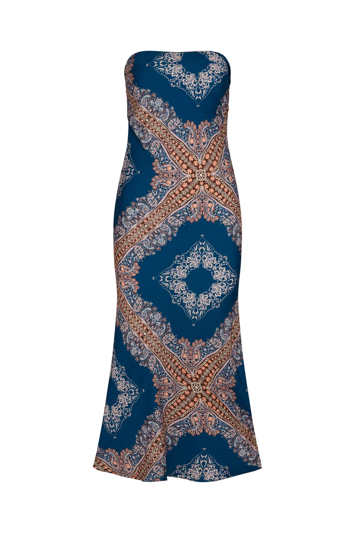 Thara Dress in Sapphire Tapis Satin