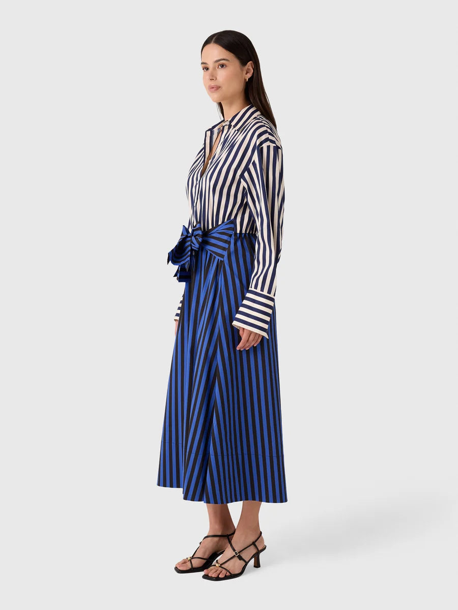 Inna Poplin Maxi Dress in Cobalt Stripe Combo