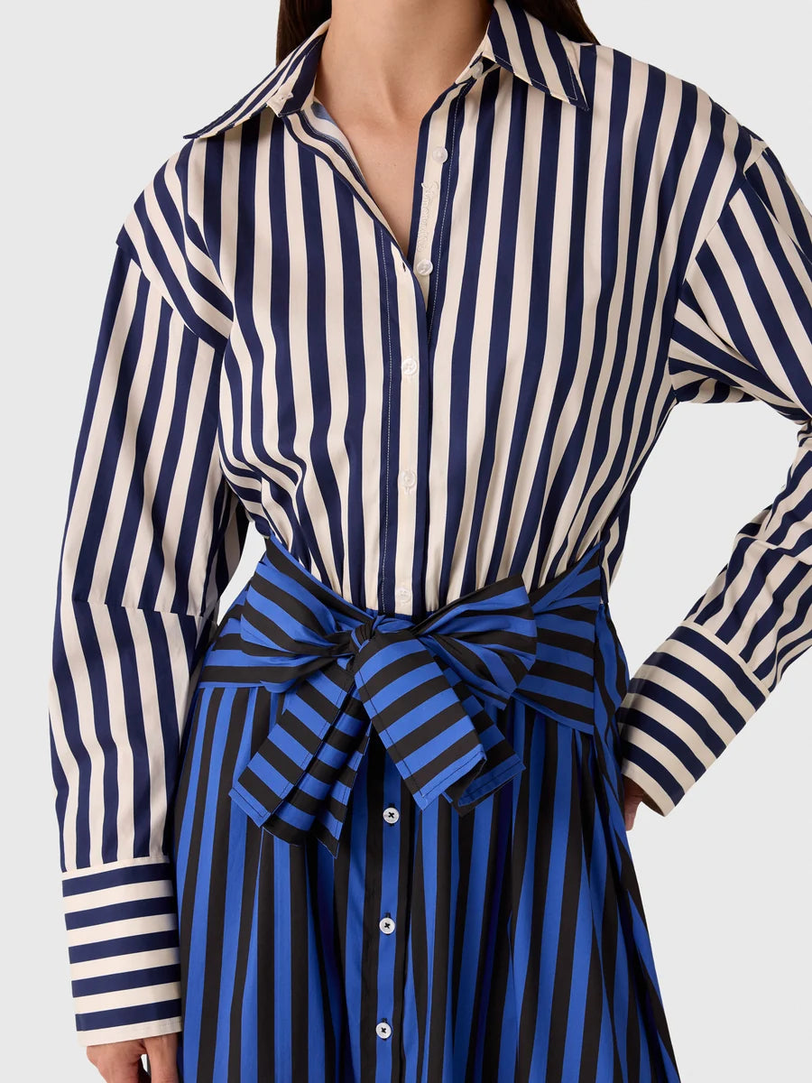 Inna Poplin Maxi Dress in Cobalt Stripe Combo