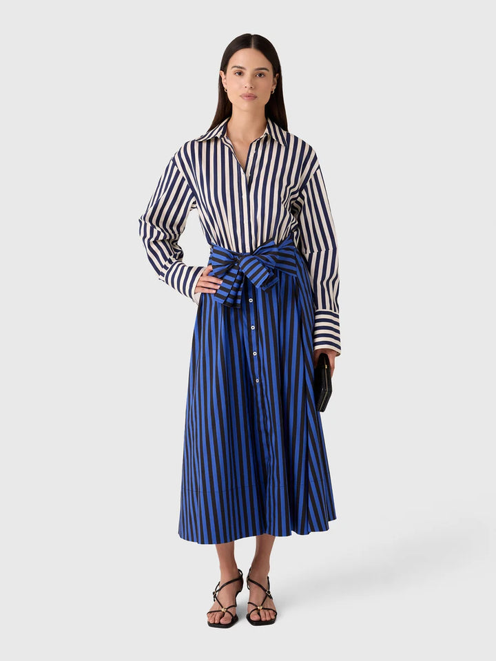 Inna Poplin Maxi Dress in Cobalt Stripe Combo