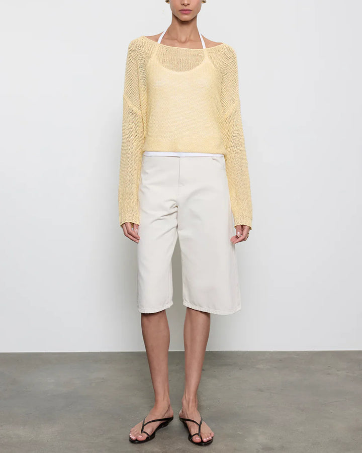 Linen Open Knit Bateau in Lemon