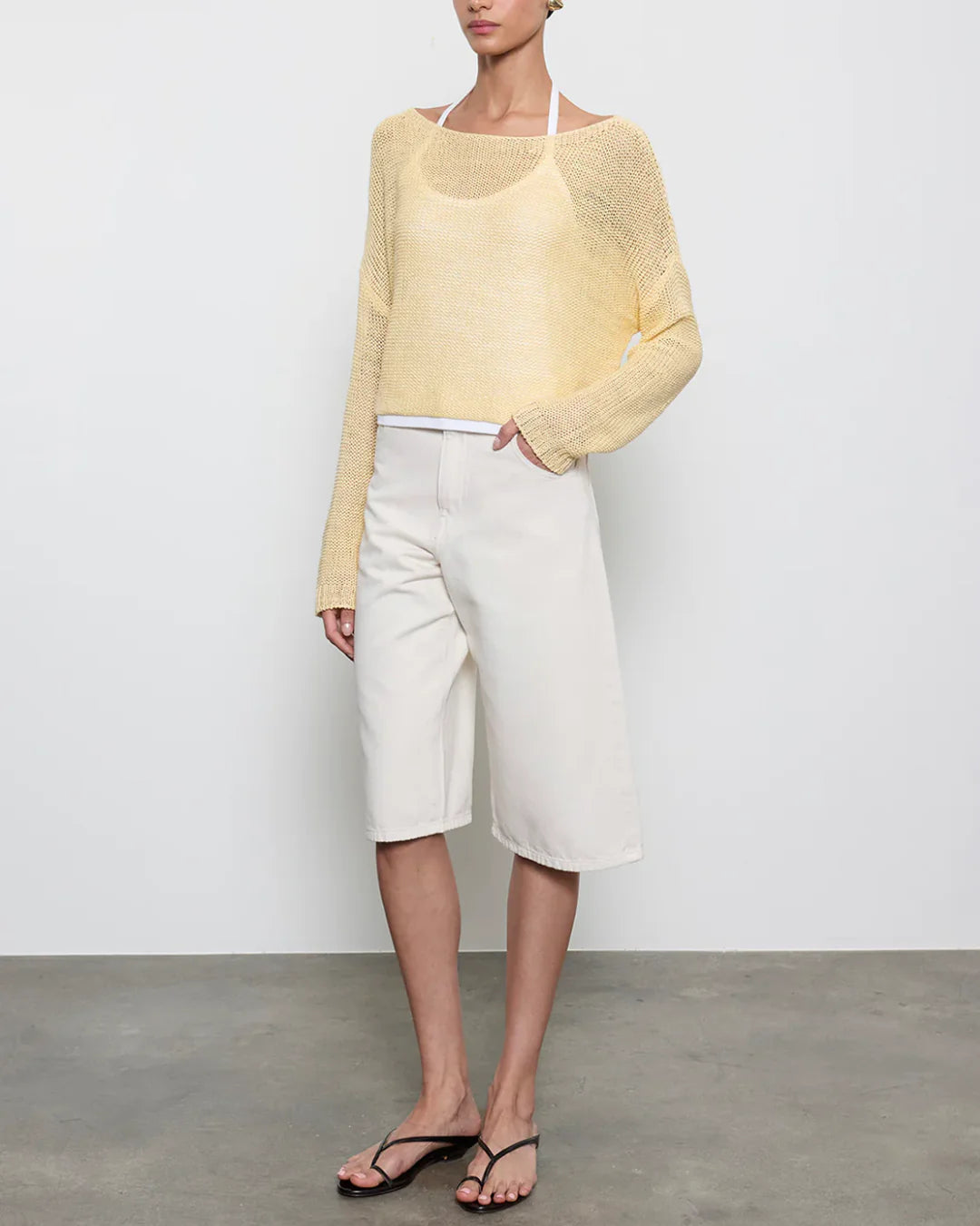 Linen Open Knit Bateau in Lemon