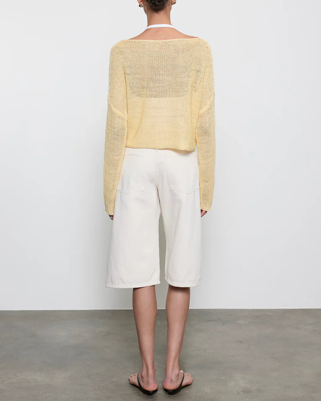 Linen Open Knit Bateau in Lemon
